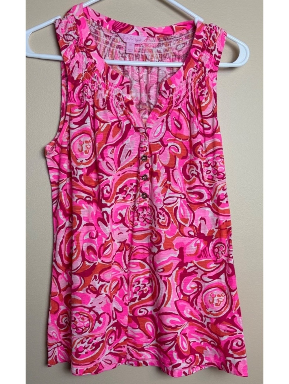 Lilly Pulitzer Women's Sleeveless Pink Floral Cotton Top Size M
